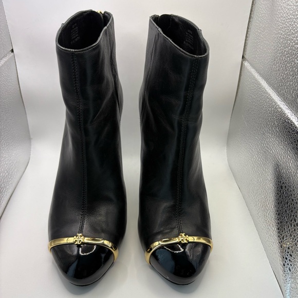 Tory Burch Pacey Black and Gold Ankle Booties - Picture 8 of 11